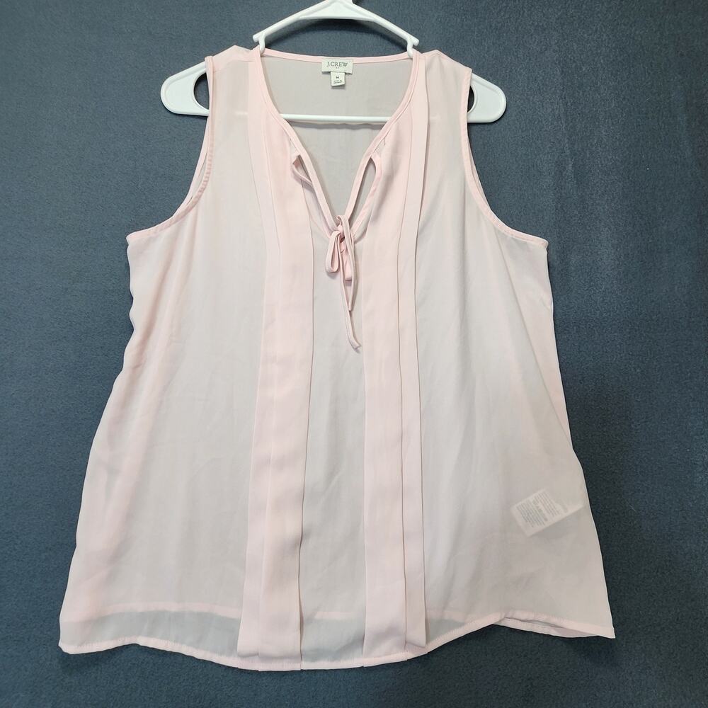 J Crew Womens Top Medium Pink Sleeveless Pleated Tie Neck Blouse Career Office